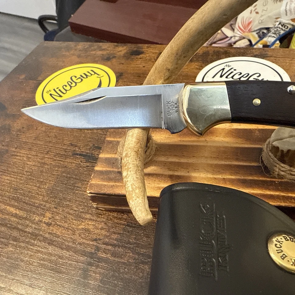  Buck 112 Folding Lockback Pocket Knife vintage 1987  Original Leather Sheath   - Image 2 of 4