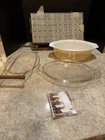 Vintage Pyrex Gold Scroll Casserole Dish 2-1/2qt with Lid And Stand, NIB No 5266