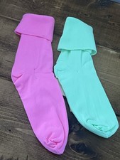 Vintage Youth Girls Nylon Neon Pink Hello Green Socks Retro 90s Ankle Cuff