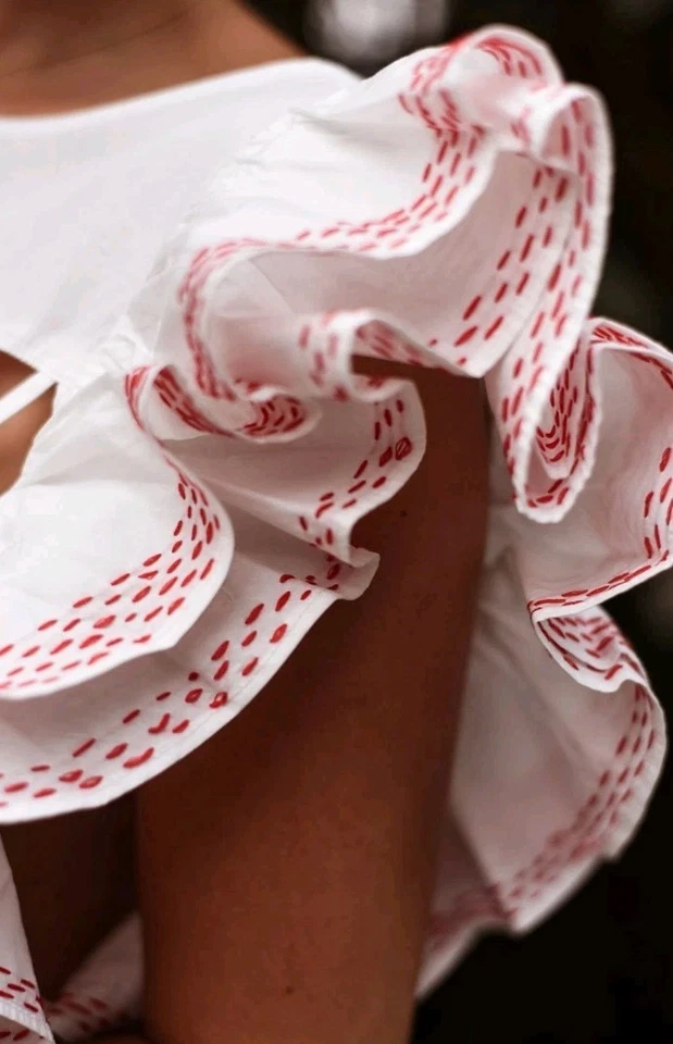 Mono Free People Blanco Enrejado Volantes Maxi Acampanado Talla Grande Foto 3 de 4