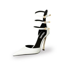 Versace Women's White Leather High Heel Ankle Strap Pumps Shoes US 7 IT 37