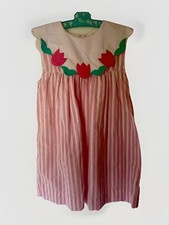 Vintage 90s Pink Smocked Dress Peter Pan Collar Tulip Seersucker Easter Size 5T