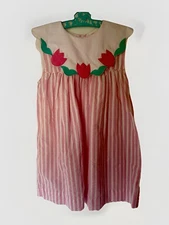 Vintage 90s Pink Smocked Dress Peter Pan Collar Tulip Seersucker Easter Size 5T