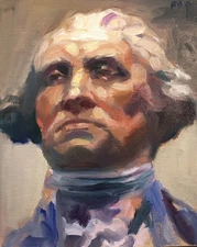 PDQ Artist Original Oil Painting Figurative Retro President Washington Realistic