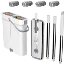 15.74“Mop and Bucket with Wringer Set for Home : Hands-Free Flat Floor Mop Bu...