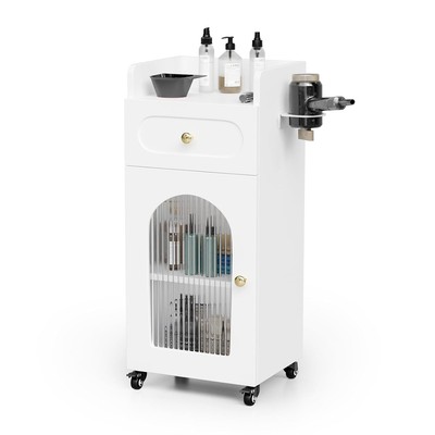 Salon Trolley Cart Rolling Salon Station with Glass Door for Barber Beauty Spa