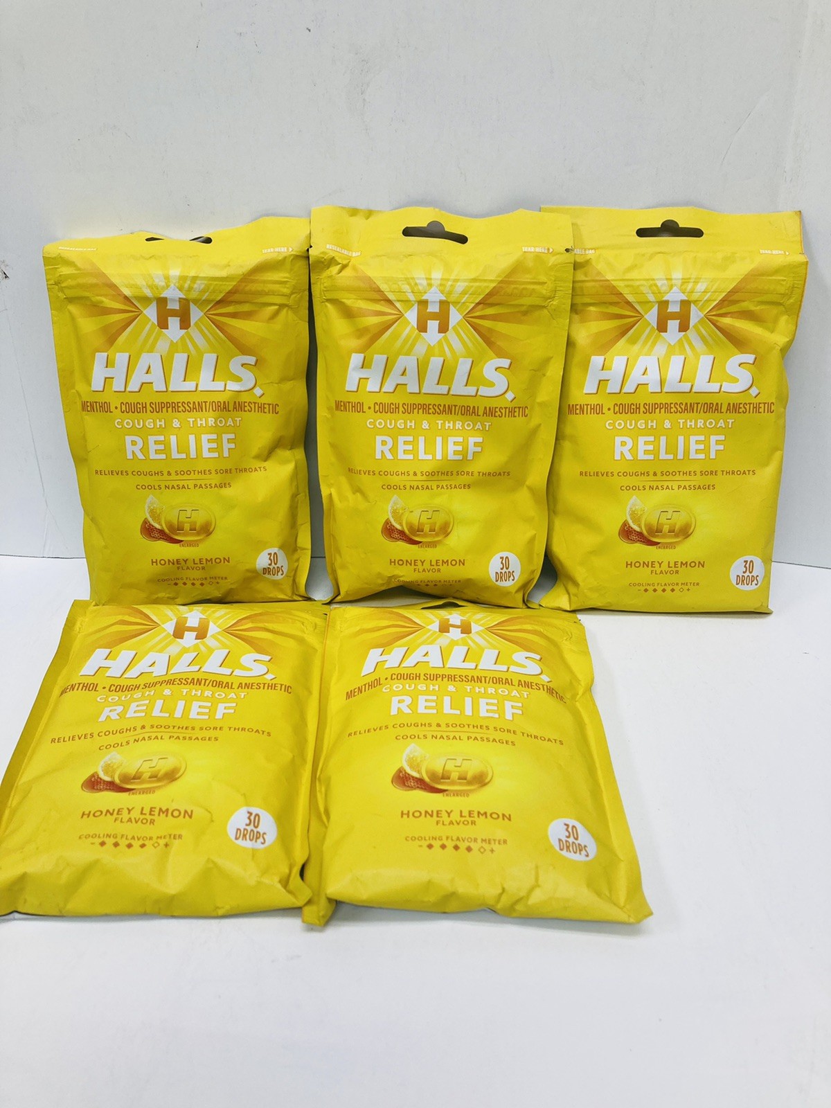 Halls Relief Honey Lemon Cough Drops30Ct X 5 EXP 5/27 