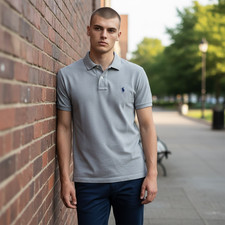Polo Ralph Lauren Custom Fit Polo Mens Medium Gray Short Sleeve Cotton
