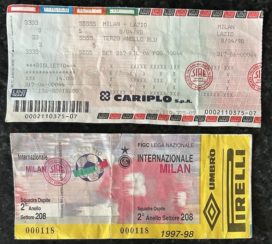 🌈🇮🇹🌈5 BIGLIETTI CALCIO MILAN PARMA LAZIO INTER ROMA 97/98 - PREZZO REGALO🎁 - Immagine 3 di 4
