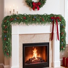 9Ft Pre-Lit Christmas Garland,Artificial Norfolk Pine Garland with Multi-Color