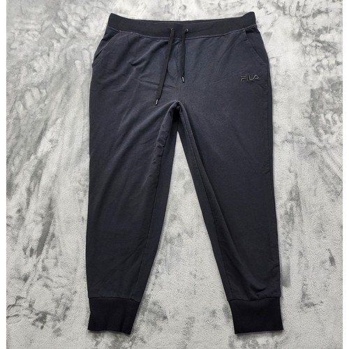 Fila Pants Womens 2X Black French Terry Jogger Sweatpants Drawstring Athleisure