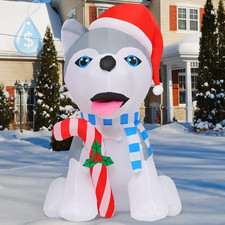 4 FT Christmas Inflatables Dog Outdoor Decorations Blow up Husky Dogs Holding Ca