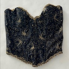 Vintage Lily of France Black and Gold Twill Corset Bustier Strapless Bra 36 B/C