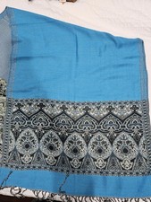 100 Pashmina Turquois Black Paisley Shawl Wrap Scarf 65" x 28" Fringe