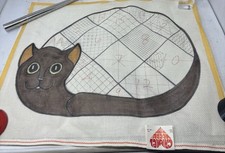 Large VTG Hand painted Needlepoint Canvas Cat Quilt By A Maynard