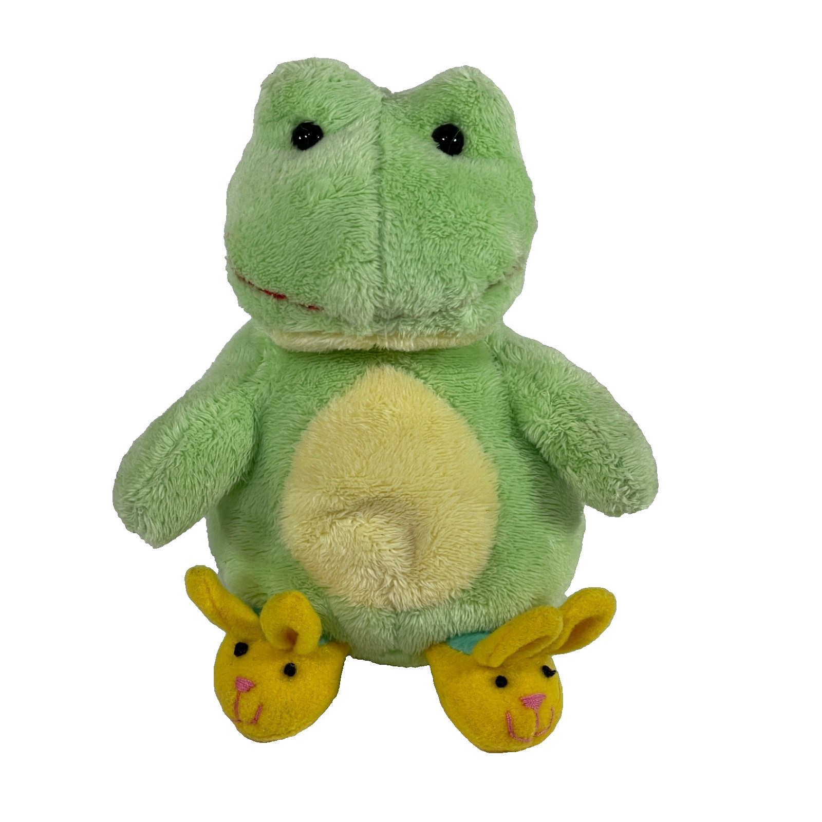 Peluche de rana verde Russ Berrie con pantuflas de conejito juguete de peluche 6"