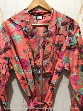 Lightweight Cotton Kimono Robe Women Bathrobe Floral Lounge Wear, Pink Dress