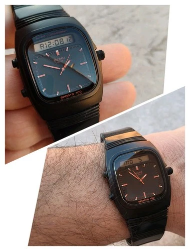 80s SEIKO H557-5350 ANA-DIGI ALARM CHRONOGRAPH BLACK PVD VINTAGE WATCH WATCHES