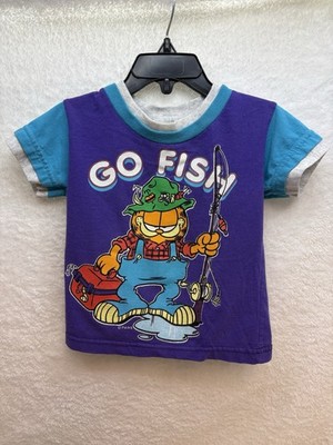 Garfield   GO FISH  90 s Toddler Short Sleeve Y2K Crewneck T-Shirt Purple 2T