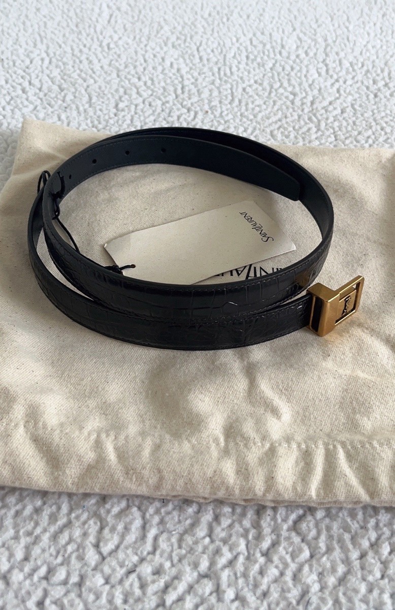 Saint Laurent La 66 Buckle Belt in Croc-embossed leather Fondente