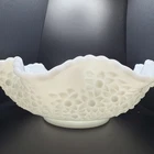 Fenton Jadeite Lime Sherbet Uranium Ruffled Glass Cherry Chain Hobnail Bowl X2