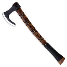 22" Hand Forged Viking Bearded Axe High Carbon Steel Skegg x Rune Wood Handle