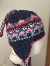 Kusan 100% Wool Fairisle Trapper Hat One Size Fleece Lined Ear Flaps Napal