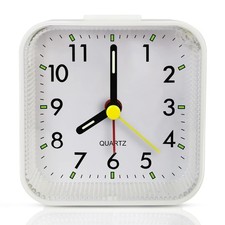 Small White Kids Desk Battery Alarm Clock Analog Travel Silent Bedside Clock