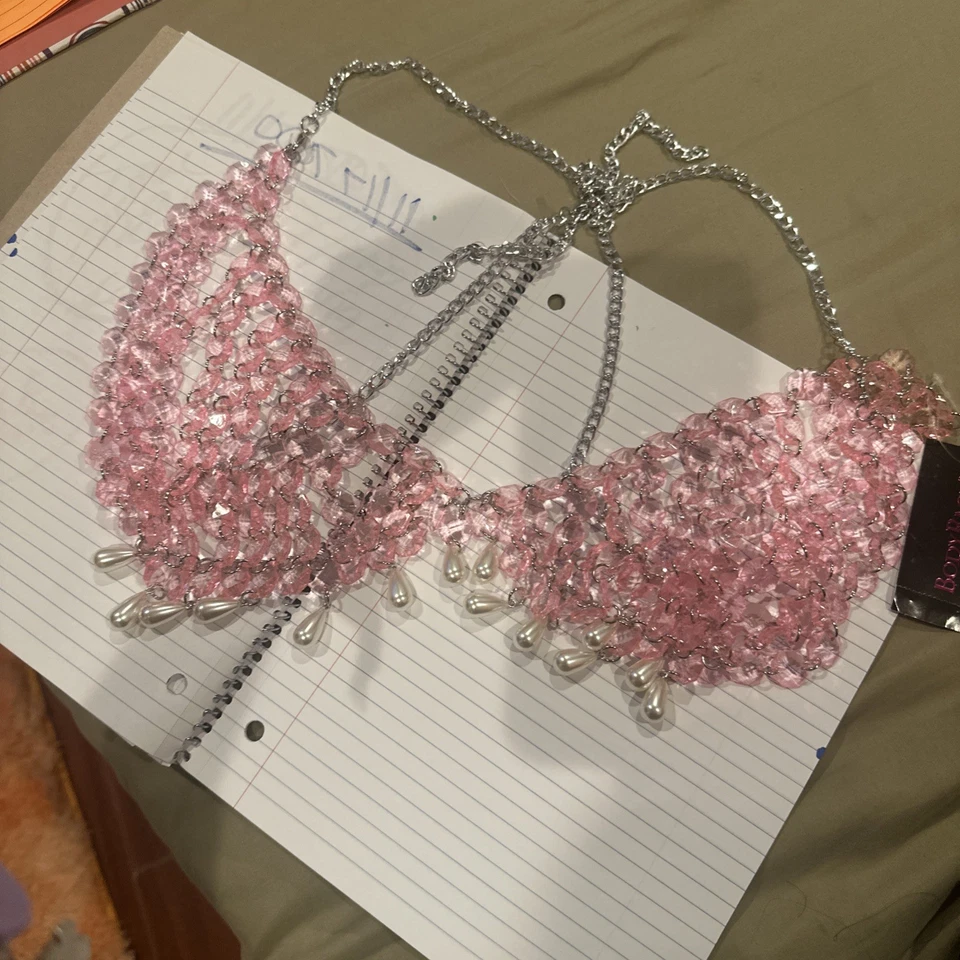 Sutiã PRL com miçangas rosa tamanho único serve para a maioria - Imagem 2 de 2