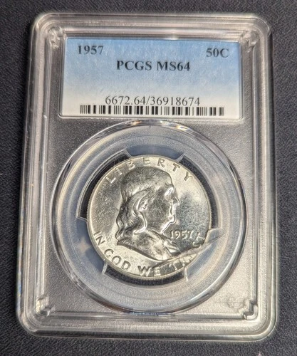 1957 Franklin 50C Half Dollar PCGS MS64 - **Note - Small crack in slab**