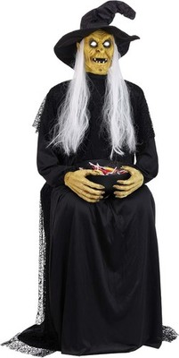 Fun Costumes Seated Witch Animatronic Holding Candy Bowl | Motion Activated Hall