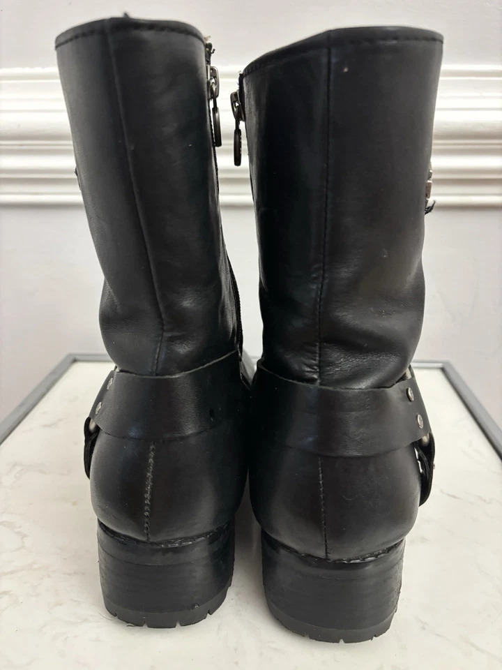 Botas para mujer Harley-Davidson arnés de cuero negro cremallera lateral 84187 talla 8,5 Foto 4 de 4