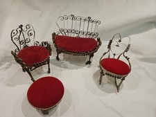 💕Vintage Tin Can Scroll Art Metal Doll House Furniture~Sofa And Chairs 💕