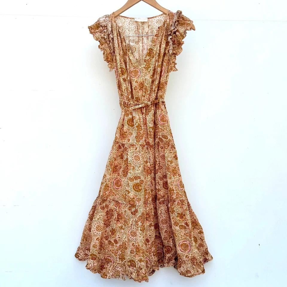 Ulla Johnson Virginia Dress Midi Belt Ruffle Yellow Meadow Cottage Cotton 2 - Image 3 of 4