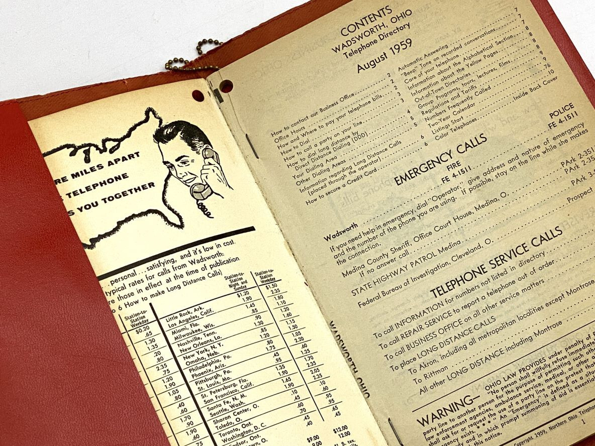 1959 WADSWORTH OHIO TELEPHONE DIRECTORY inside LEATHERETTE HOLDER eBay