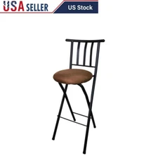 Indoor Metal Folding Stool Barstool Footrest with Slat Back Microfiber Seat New
