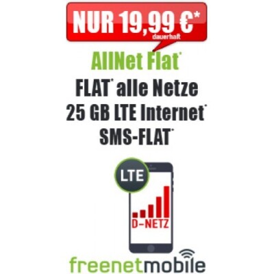 Handytarif  VODAFONE ALLNET + SMS-FLAT 25 GB LTE SIM ONLY 19,99 EUR Monat