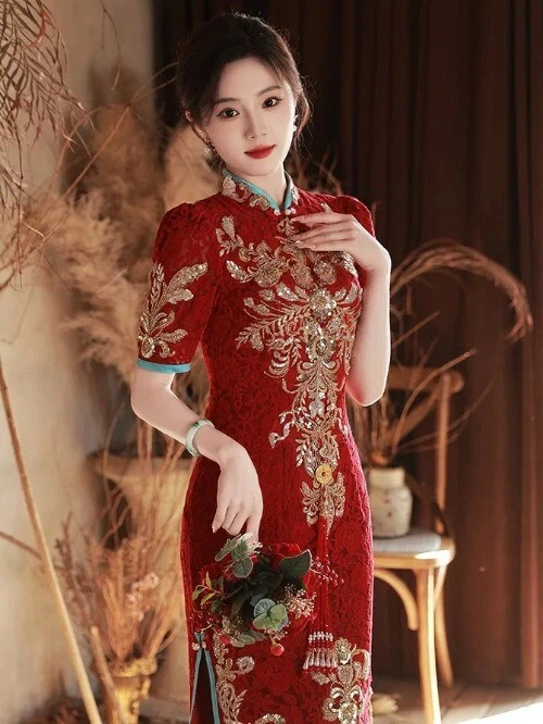 VETEMENTS Abito da sposa sposa lusso paillettes Qipao vintage Cheongsam abiti abito Cina