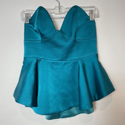 Keepsake Womens Stolen Hearts Strapless Bustier Peplum Top Blue M Satin Back Zip