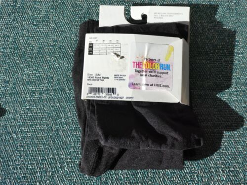 Hue Black SZ S M Rose Tights Control Top U18305 - Picture 2 of 2