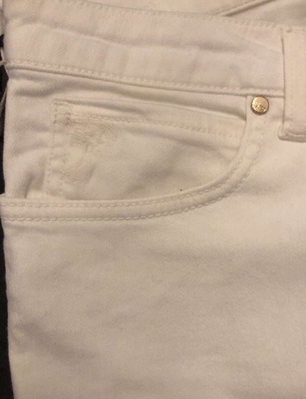 Versace Collection Women’s White Jeans With A Gold V On Back Pocket Size 28 image 8