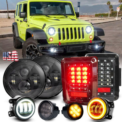Combo 7'' LED Headlight Tail Light 4'' Fog Lamp Turn Lights For Jeep Wrangler JK