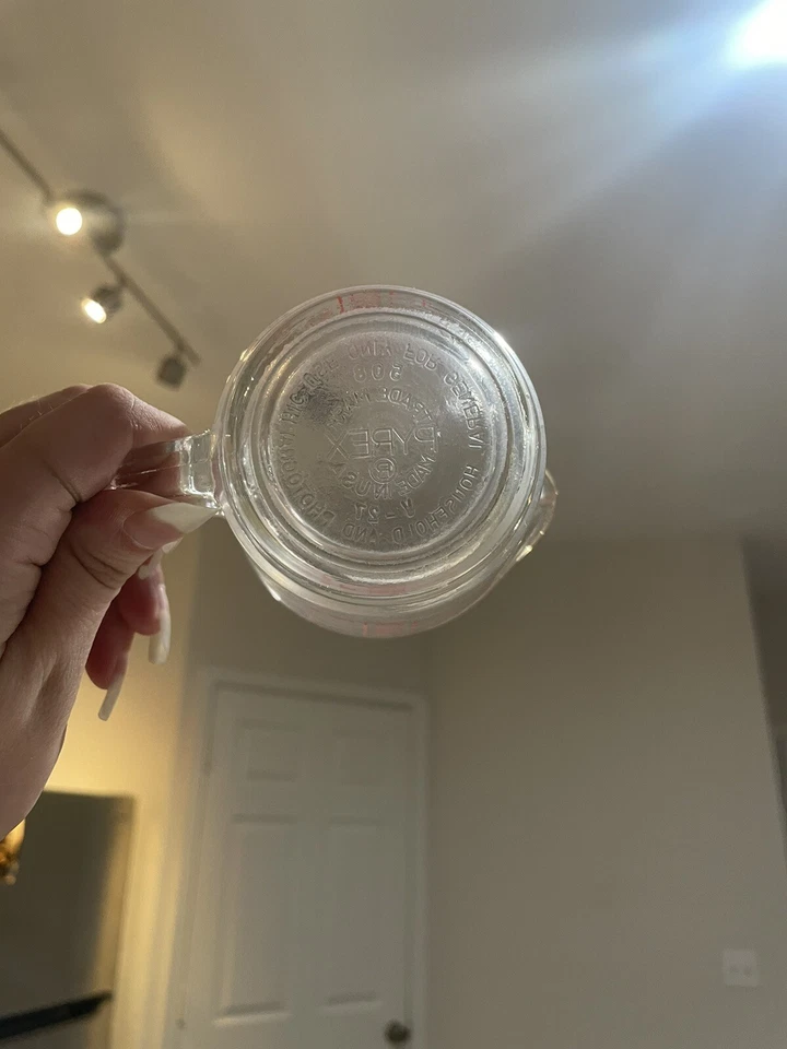 Taza medidora de vidrio PYREX One 1 taza mango en D letra roja 508-a31 vintage Foto 3 de 4