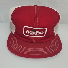 Vintage K Products Brand Agripro Seeds Mesh Trucker Hat Made in USA Red