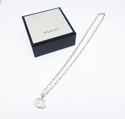GUCCI Interlocking G Pendant Chain Silver 925 Necklace