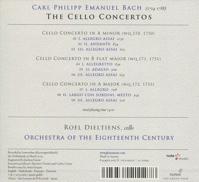ORCHESTRA OF THE EIGHTEENTH CENTURY/ROEL DIELTIENS C.P.E. BACH: THE CELLO CONCER