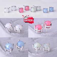 925 Sterling Silver Opal Studs Earrings Eight Claws Inlaid Gemstone Women Studs