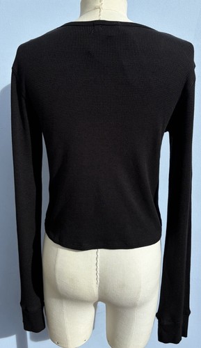 Eterne Women's Black Waffle Knit Long Sleeve T-Shirt Size X/Large - Picture 14 of 17