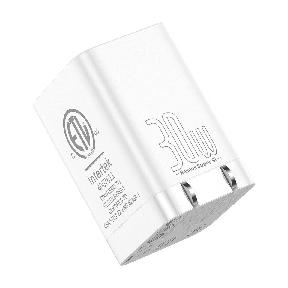 Cargador de pared rápido Baseus Super Si Pro C+U 30W blanco EE. UU. Foto 2 de 4