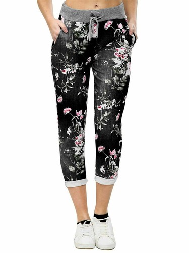 Ladies New Italian Floral Rose Print Plain Top Women Summer Beach Pant Trouser - Picture 7 of 7